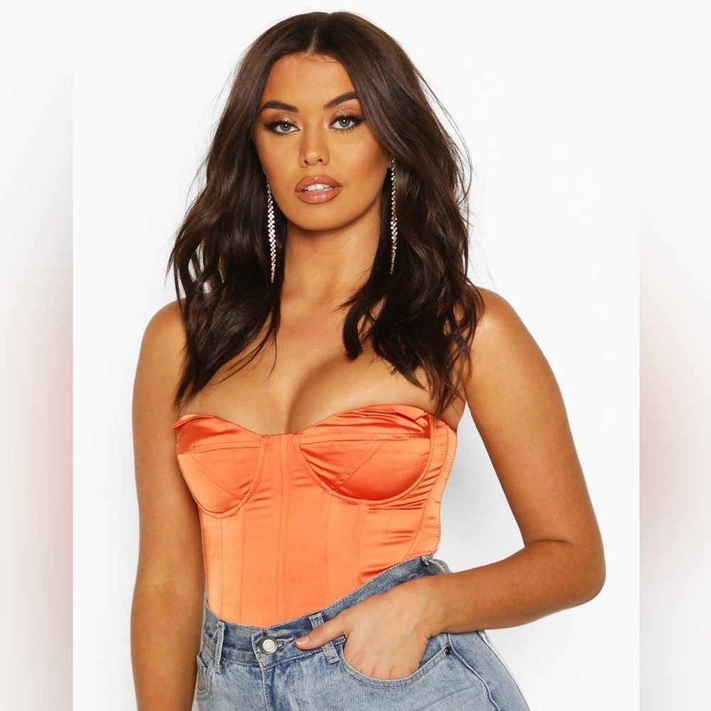 Orange Satin Paneled Corset Top